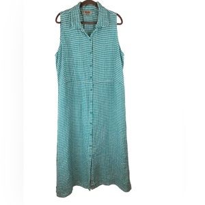 Flax Linen Plaid Buttondown Maxi Dress Lagenlook Size L